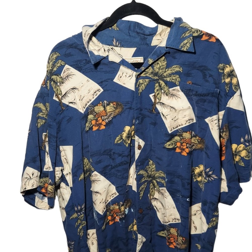 Boca Classics Hawaiian Shirt Mens XLT Short Sleeve Button Up Blue Tropical Print